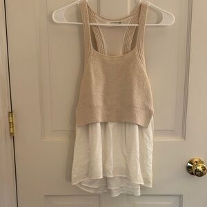 Anthropologie Cream Knit Top with White Detail